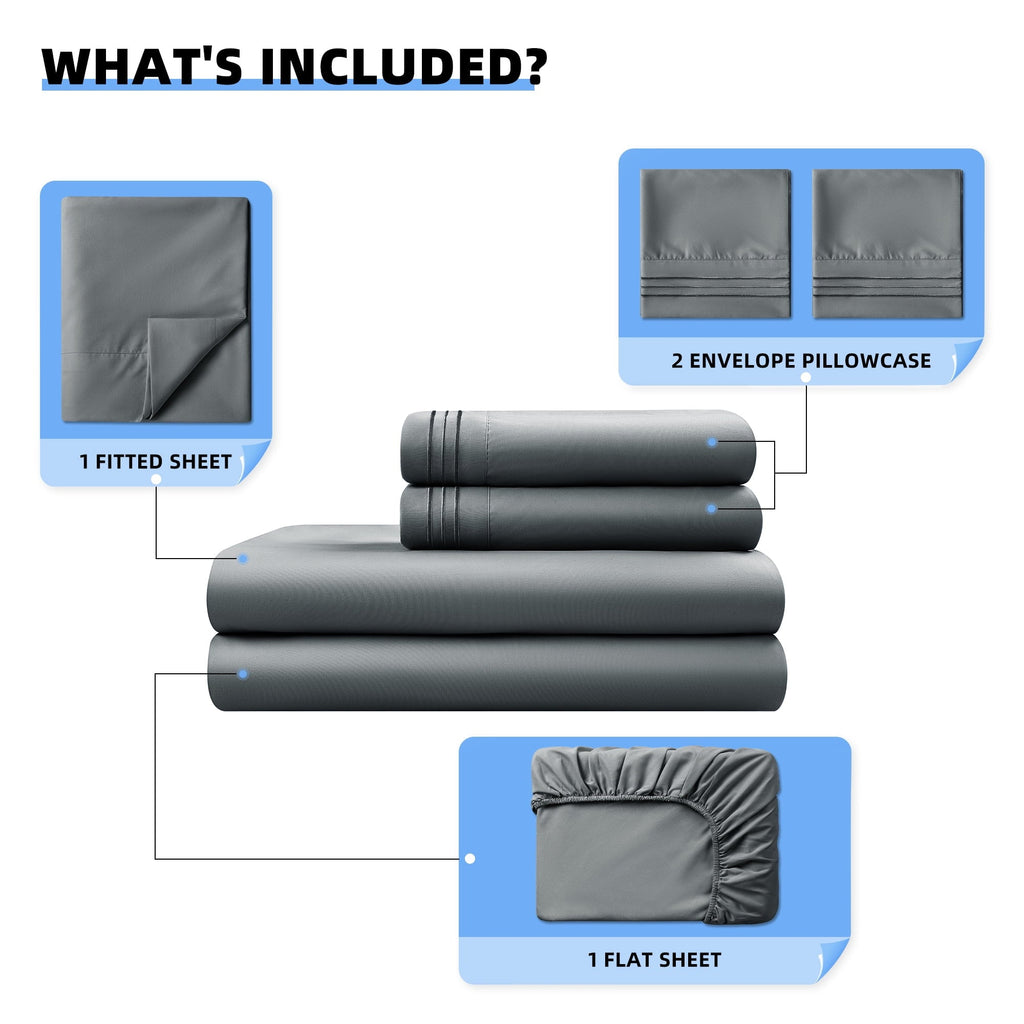 Shilucheng 4 Pieces Luxury Bed Sheets Set, 1800 Series Plush Microfiber Bed Sheets, 16" Deep Pocket, Queen, Dark Gray - Image 5