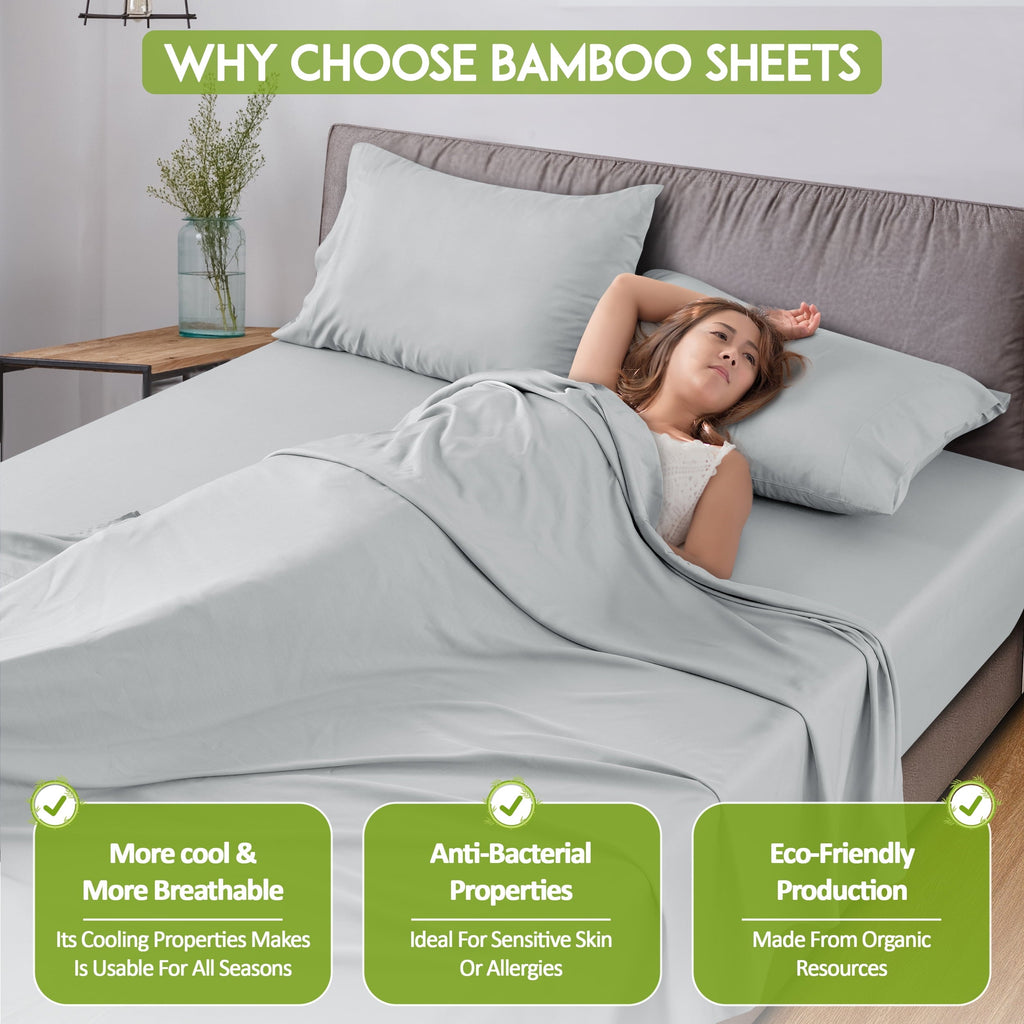 Rayon - 4 Piece Cooling Bed Sheets Set, Gray - Image 5