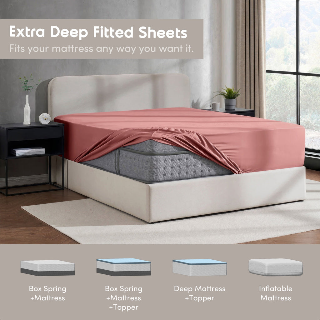 LammaLoe Extra Deep Pocket Twin XL Fitted Sheet Only, Fits 18" to 24" Mattress, Soft Microfiber Fitted Bed Sheet, Pink Clay - Image 3