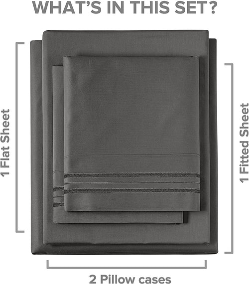4-Piece Extra Deep Pocket Sheet Set - Full Size Breathable & Cooling Bed Sheets Fits 18"-24" Mattresses, Gray - Image 2