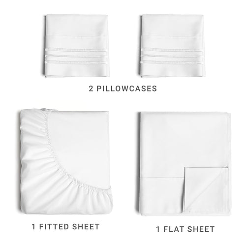4-Piece Ultra Soft & Comfy Hotel Luxury Sheet Set - Full Size Cooling Bed Sheet Fits 8"-16" Mattresses, White - Image 2