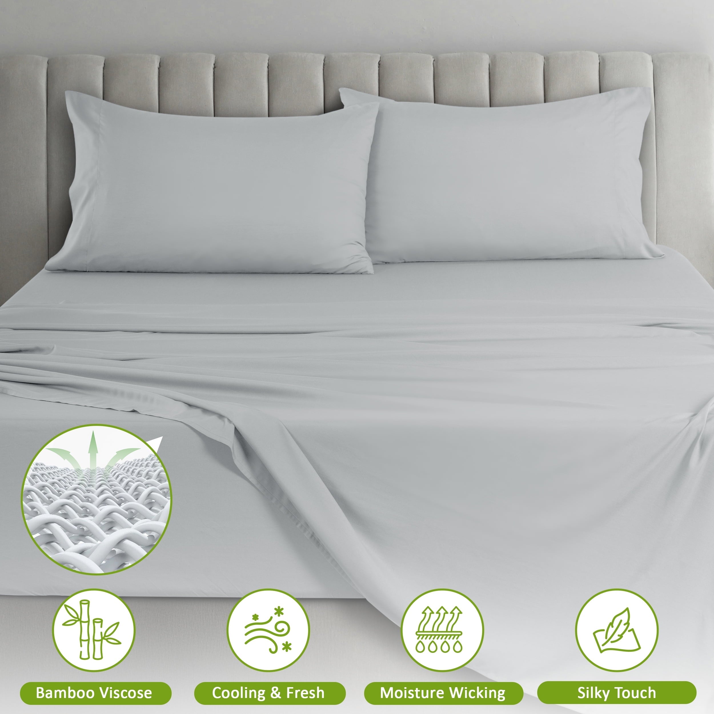 Rayon - 4 Piece Cooling Bed Sheets Set, Gray - Image 6