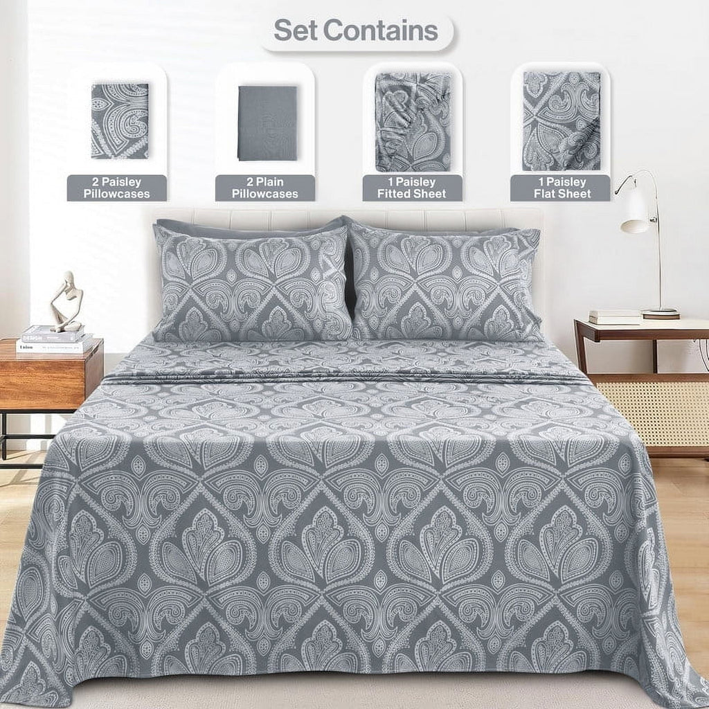 6-Piece Bed Sheet Set, Deep Pocket Queen Sheets Up to 16 Inch, 1 Flat Sheet , 1 Fitted Sheet & 4 Pillowcases (Queen, ... - Image 2