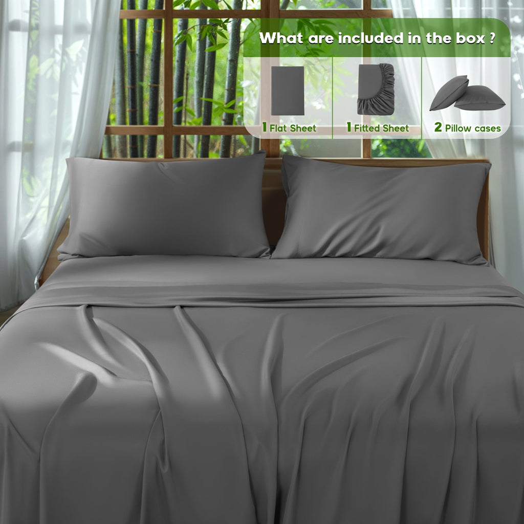 Sonoro Kate Luxury Bamboo Bed Sheet Set - Deep Pockets - 4 Piece, Queen, Dark Gray - Image 4