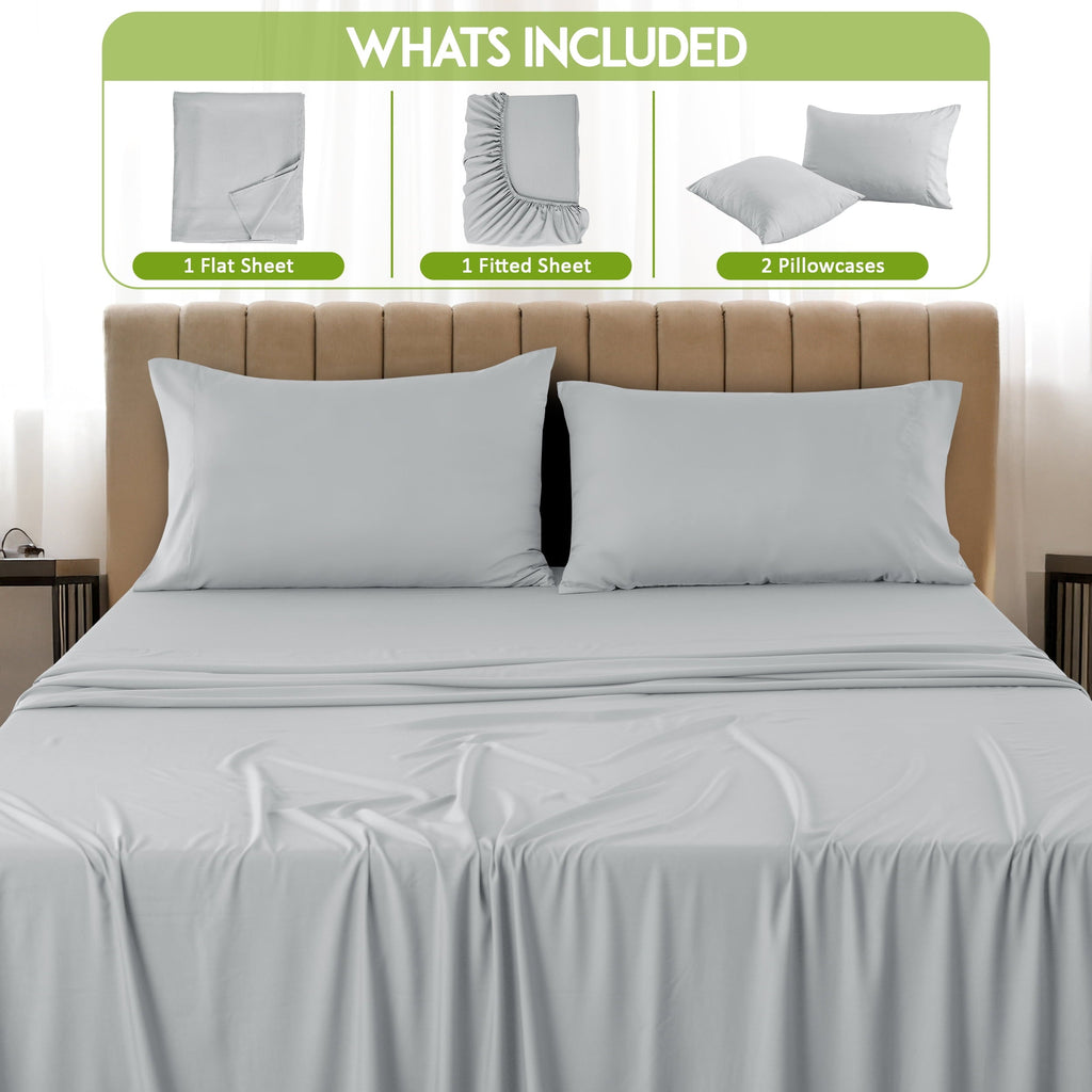 Rayon - 4 Piece Cooling Bed Sheets Set, Gray - Image 3