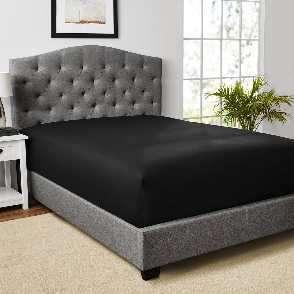 Mainstays Easy Care Solid Rich-Black CVC Cotton Blend Fitted Sheet, Full - Image 2