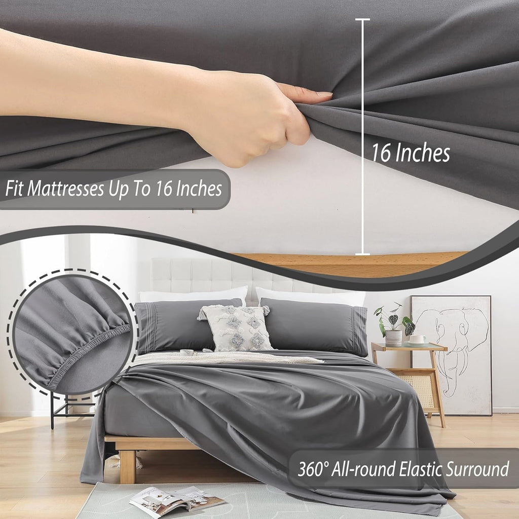 Size, 1800 Series Microfiber Cooling , Breathable & Hypoallergenic 4 Pieces Luxury Soft Sheet Set, Mattress Fitted up... - Image 5