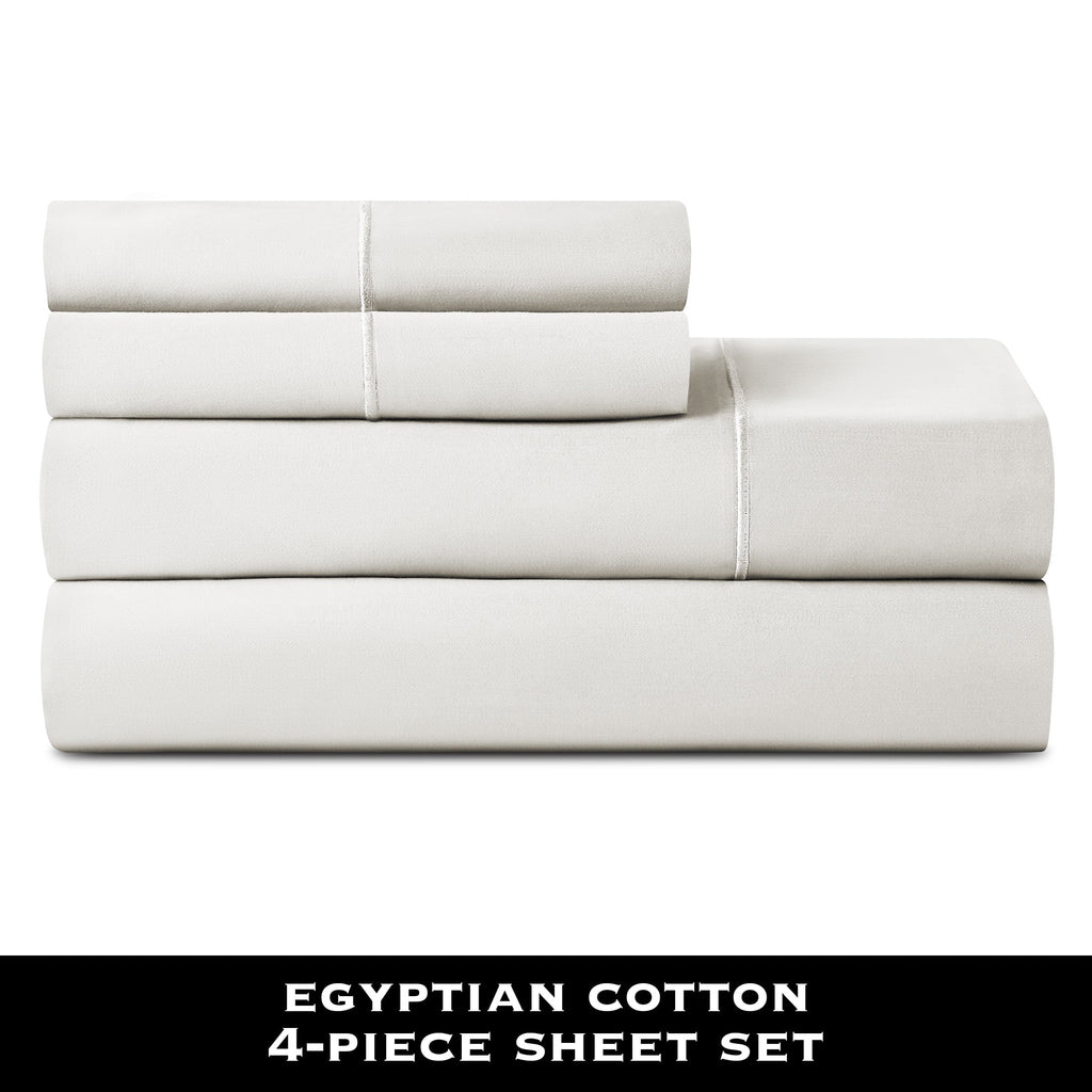4-Piece 600 Thread Count White Egyptian Cotton Adult Bed Sheet Set, King - Deep Pocket - Image 4
