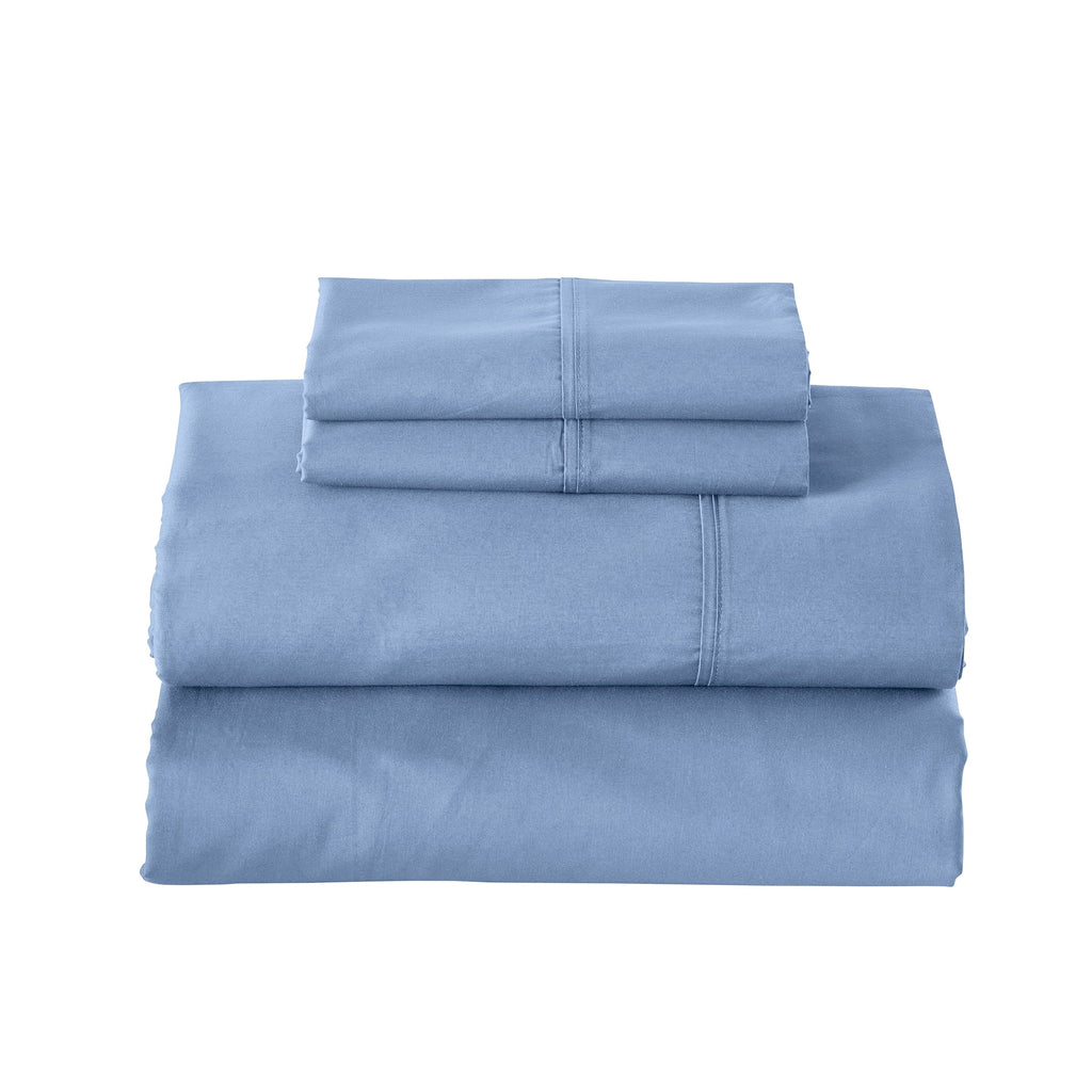 Cool & Crisp 3-Piece 300 Thread Count Blue Water Cotton Percale Sheet Set, Twin - Image 5